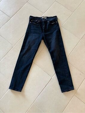 Levi's Premium Wedgie Fit Jeans Black High Rise Button Fly Ankle Size 27 Big E